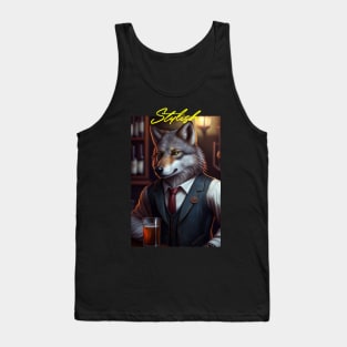 Wild And Classy Barkeeper Wolf In A Suit - Unique Wildlife Art Print For Fashion Lovers Tank Top